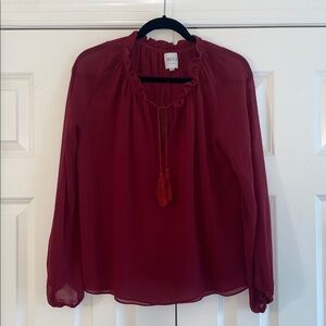 Misa Los Angeles Long Sleeve Viscose Maroon Blouse